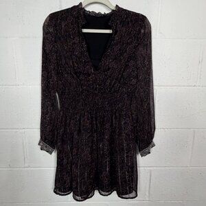 Zara Babydoll Dress Floral Smocked Shimmer Sheer Dark Coquette Fairy Princess XS